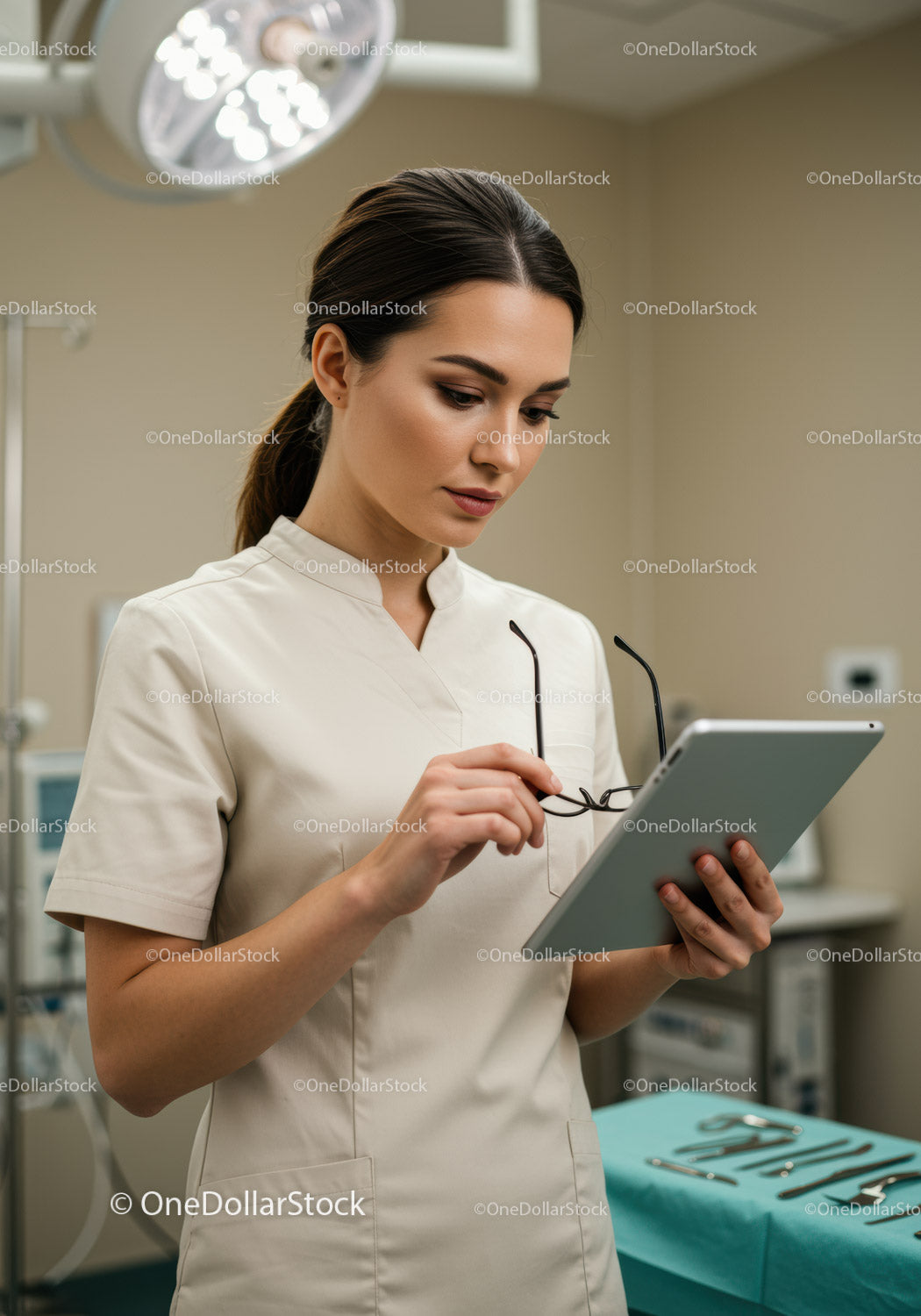 Pracownik służby zdrowia korzystający z tabletu w nowoczesnej placówce medycznej