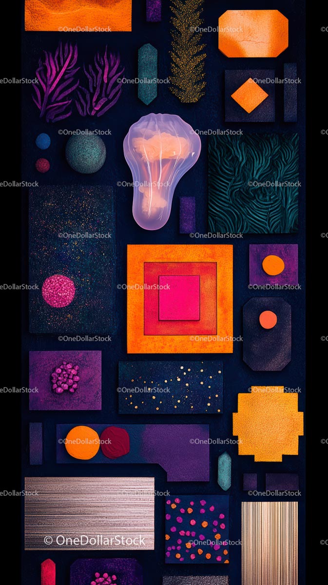 Abstract Geometric Shapes and Light Bulb in Modern Digital Art