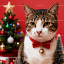 Tabby Cat Wearing Festive Bow Tie Near Christmas Tree