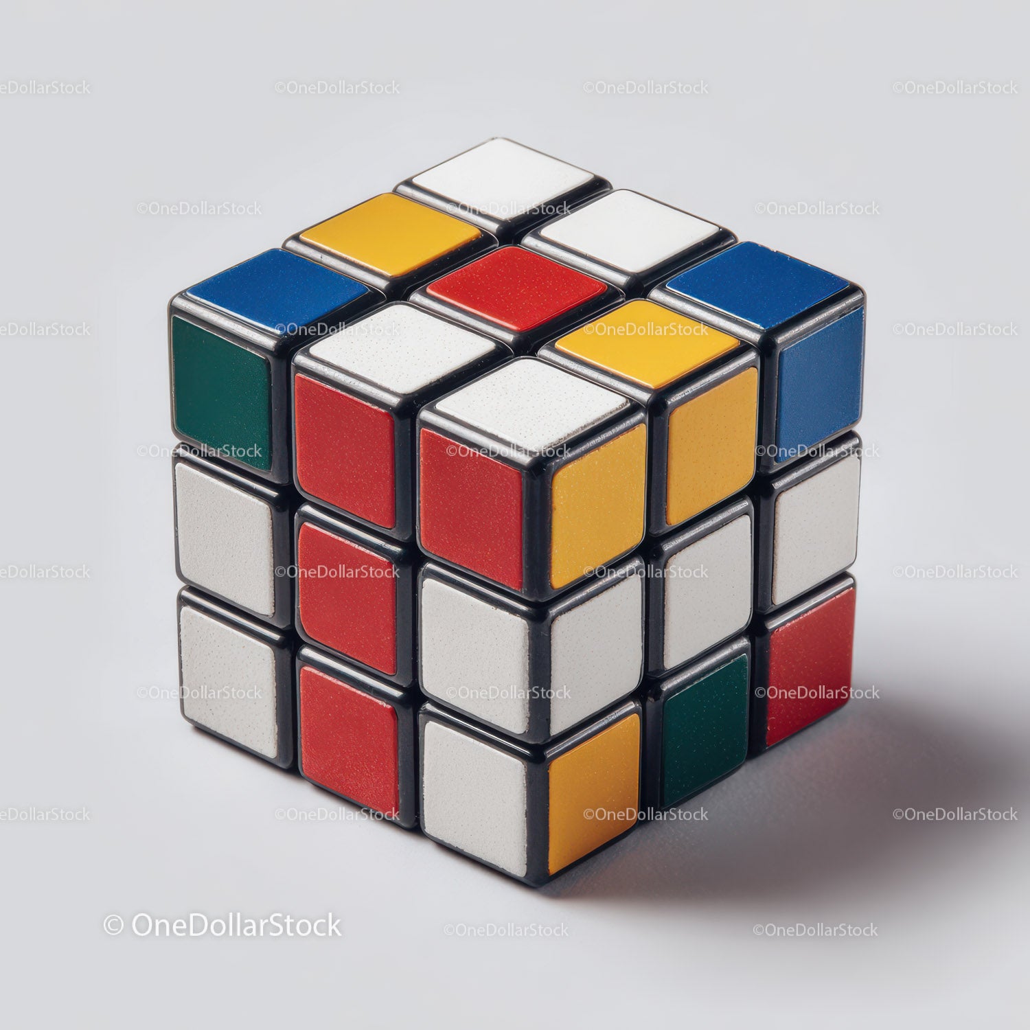 Colorful Rubik's Cube with Vibrant Red, Blue, Green, Yellow, and White Colors