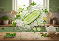 Refreshing cucumber and ginger splash with fresh herbs
