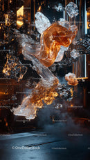 Futuristic Metallic Abstract Sculpture with Glowing Light Effects
