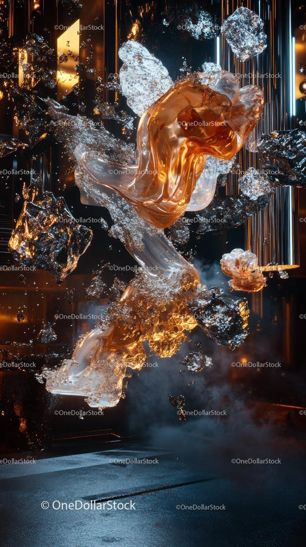 Futuristic Metallic Abstract Sculpture with Glowing Light Effects