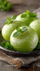 Fresh White Onion Slices on Ornate Blue Plate with Onions in Background Stock Photo Bundle creative preview 4