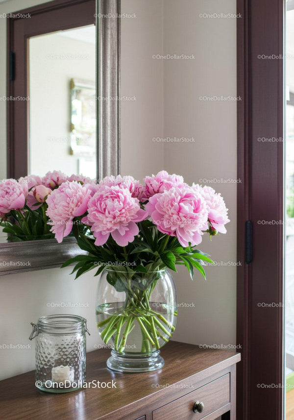 Elegant Pink Peony Flower Arrangement in Modern Home Interior