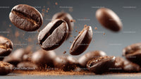 Flying Coffee Beans in Motion on a Dark Background