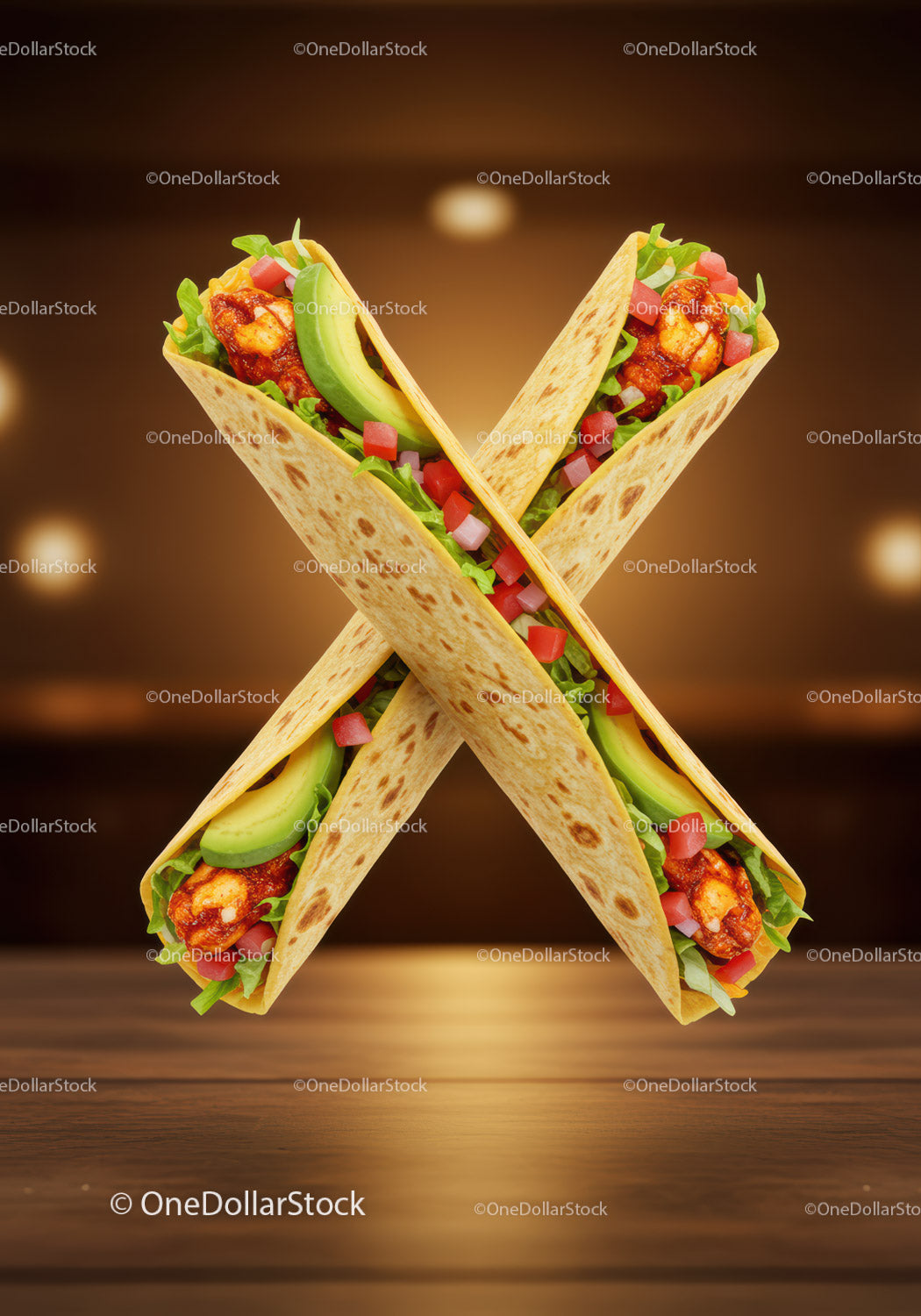 Dwa tacos z kurczakiem, świeżym awokado i warzywami