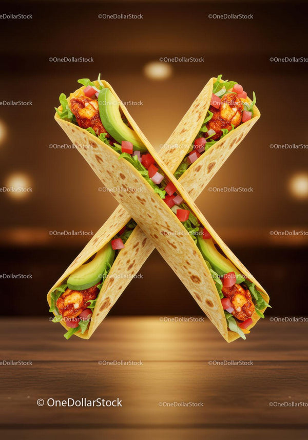 Two Chicken Tacos with Fresh Avocado and Vegetables