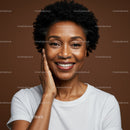 Smiling Black Woman with Natural Curls and Bright Expression