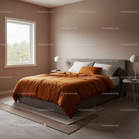 Modern Bedroom with Orange Duvet Cover and Natural Light
