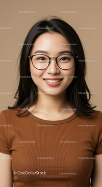 Smiling Young Woman with Glasses in Casual Wear