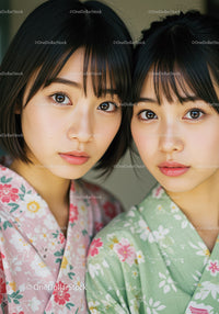 Elegant Japanese Women in Floral Kimono for Cultural Photography