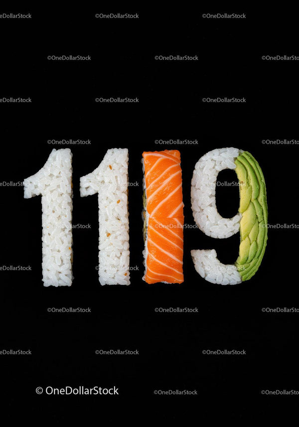 Sushi roll shaped into creative numeric design on black