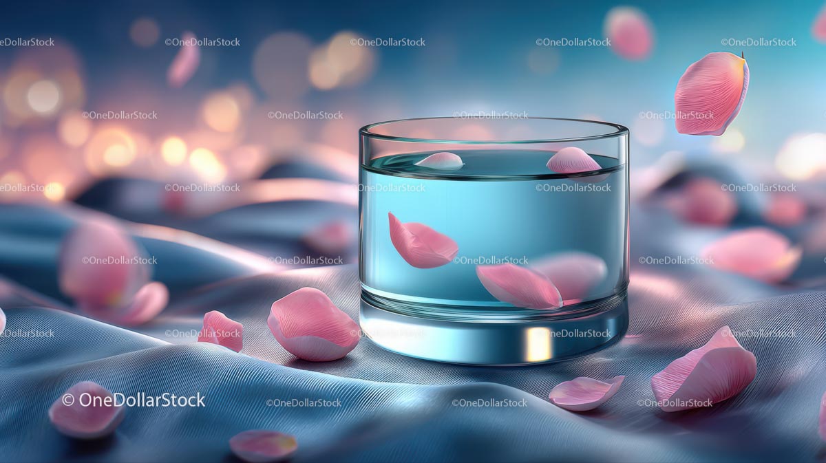Elegant Glass Jar of Skincare with Pink Petals on Soft Fabric