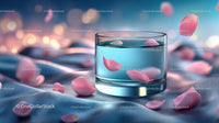 Elegant Glass Jar of Skincare with Pink Petals on Soft Fabric