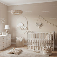 Serene Baby Nursery with Cloud Wall Art and Cozy Decor