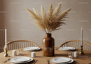 Elegant Dining Table with Pampas Grass and Candles in Modern Home
