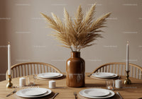Elegant Dining Table with Pampas Grass and Candles in Modern Home