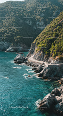 Spectacular Rocky Coastline with Verdant Mountain Cliffs and Turquoise Water