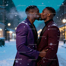 Romantic Winter Kiss Between Two Men in Elegant Suits