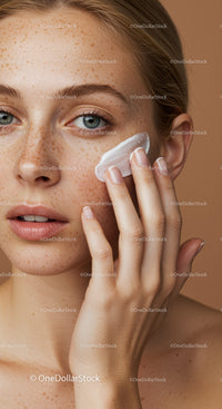 Close-up of a Woman with Freckled Skin Cleansing with Cotton Pad
