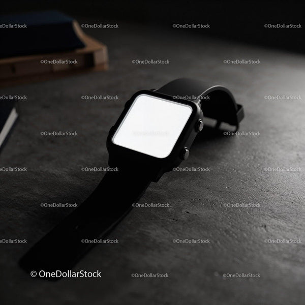 Modern Smartwatch with Blank Screen on Dark Surface JPG Mockup Image