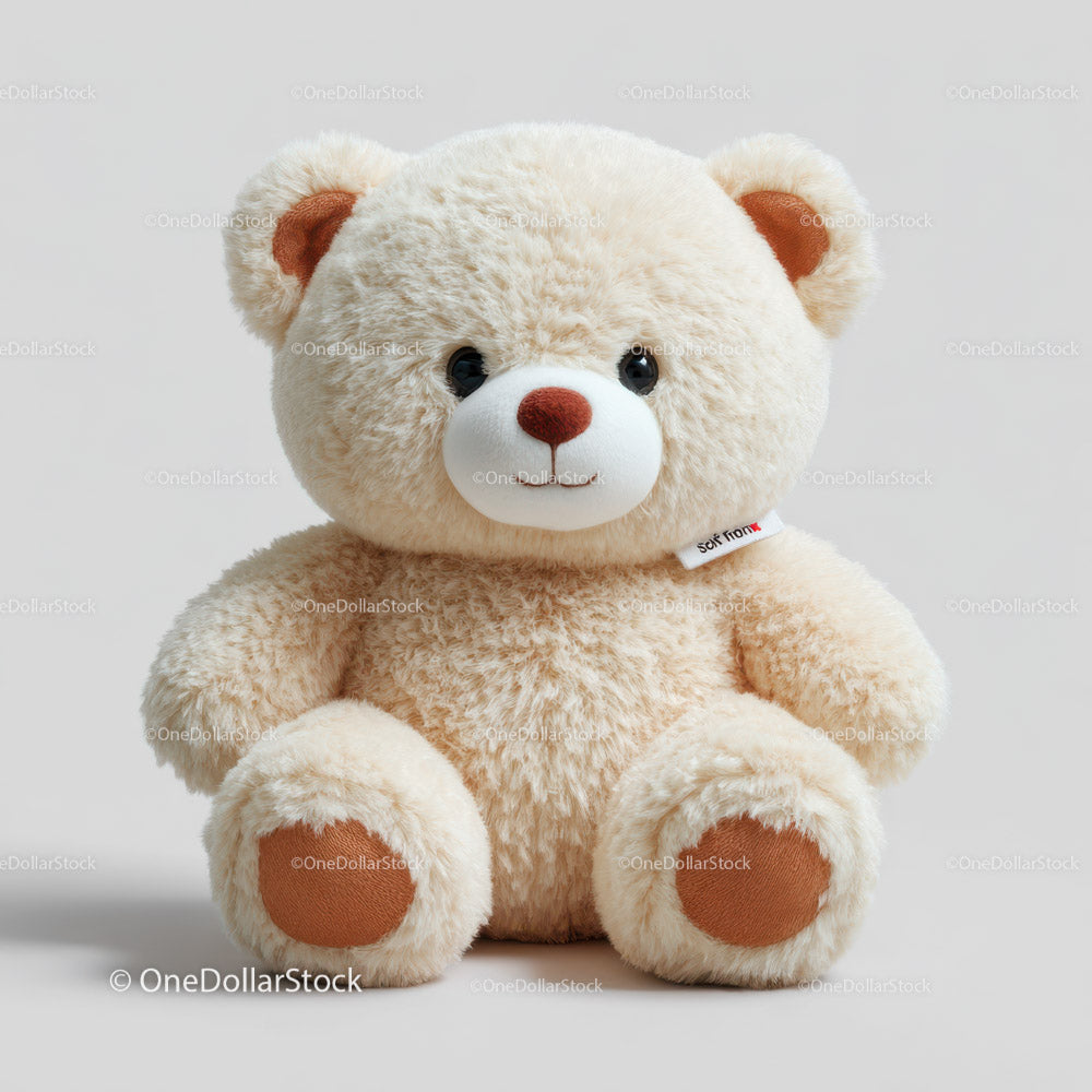 Cute Light Beige Plush Teddy Bear with Brown Nose and Paws