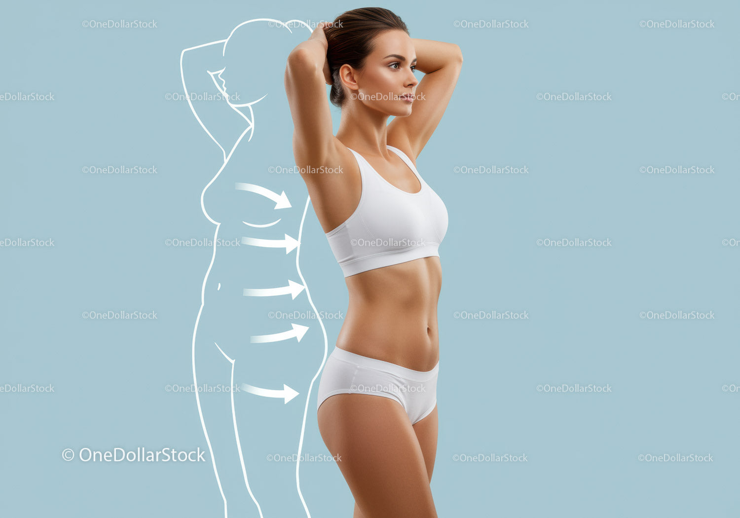 Slim Woman in White Sports Bra Showcasing Body Toning and Fitness