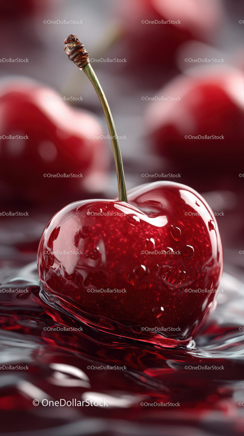 Close-up of Juicy Red Cherry Splashing into Water