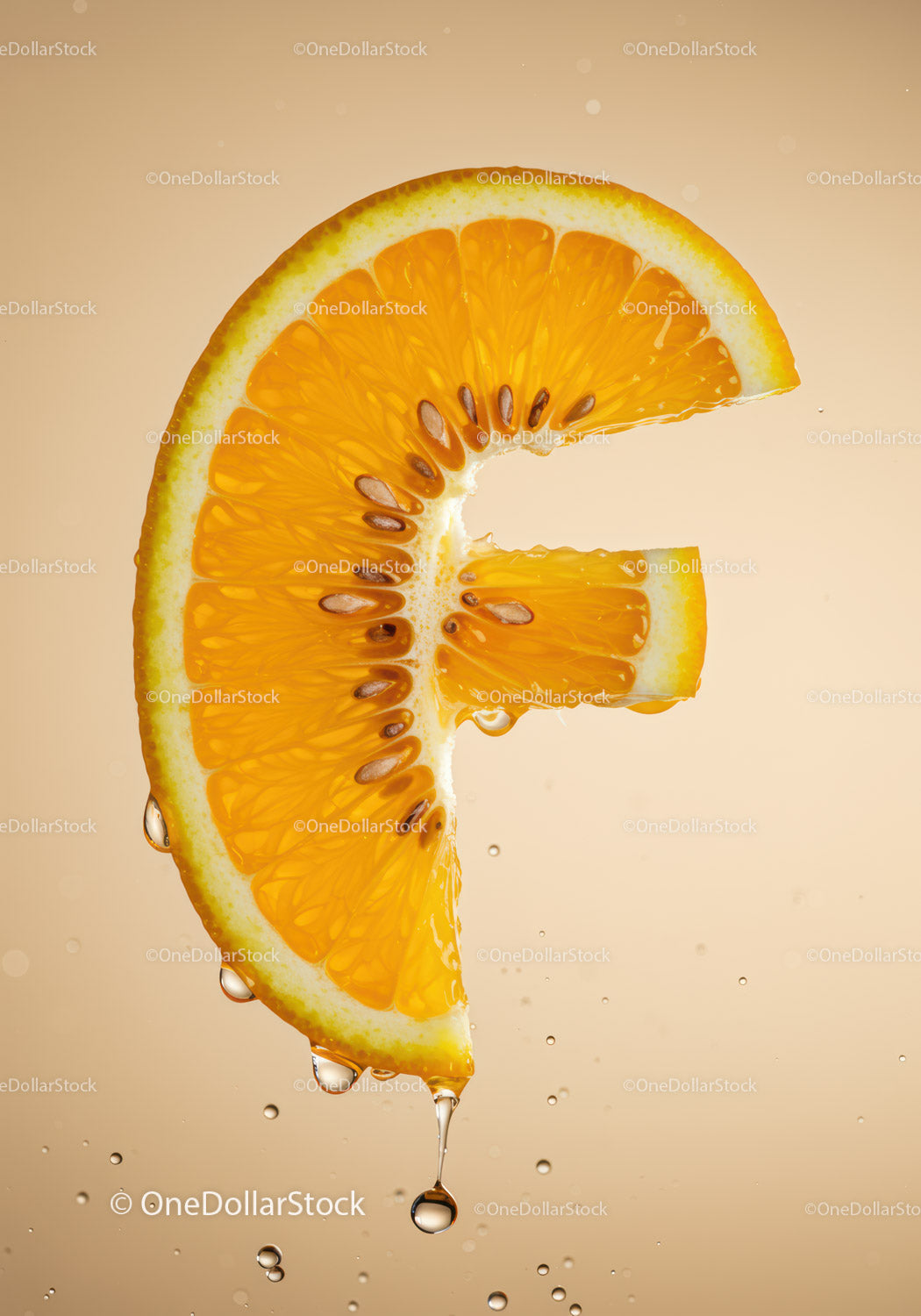 Fresh Orange Slice with Juicy Water Drops