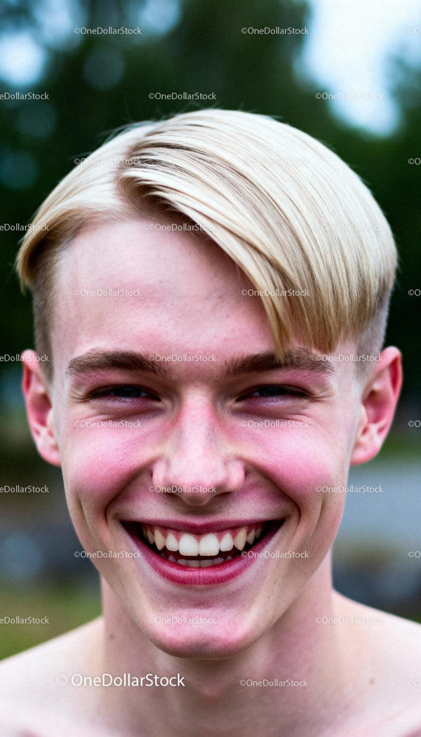Close-up of a young man smiling outdoors on a summer day