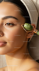 Young Woman Receiving Facial Jade Roller Massage for Glowing Skin