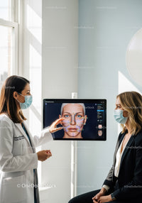 Medical Professionals Conducting Facial Skin Analysis During Consultation