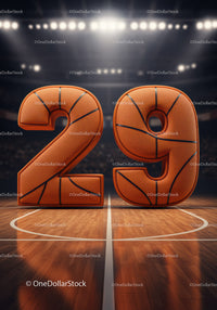 Basketball Numbers Twenty Nine on Court with Spotlights