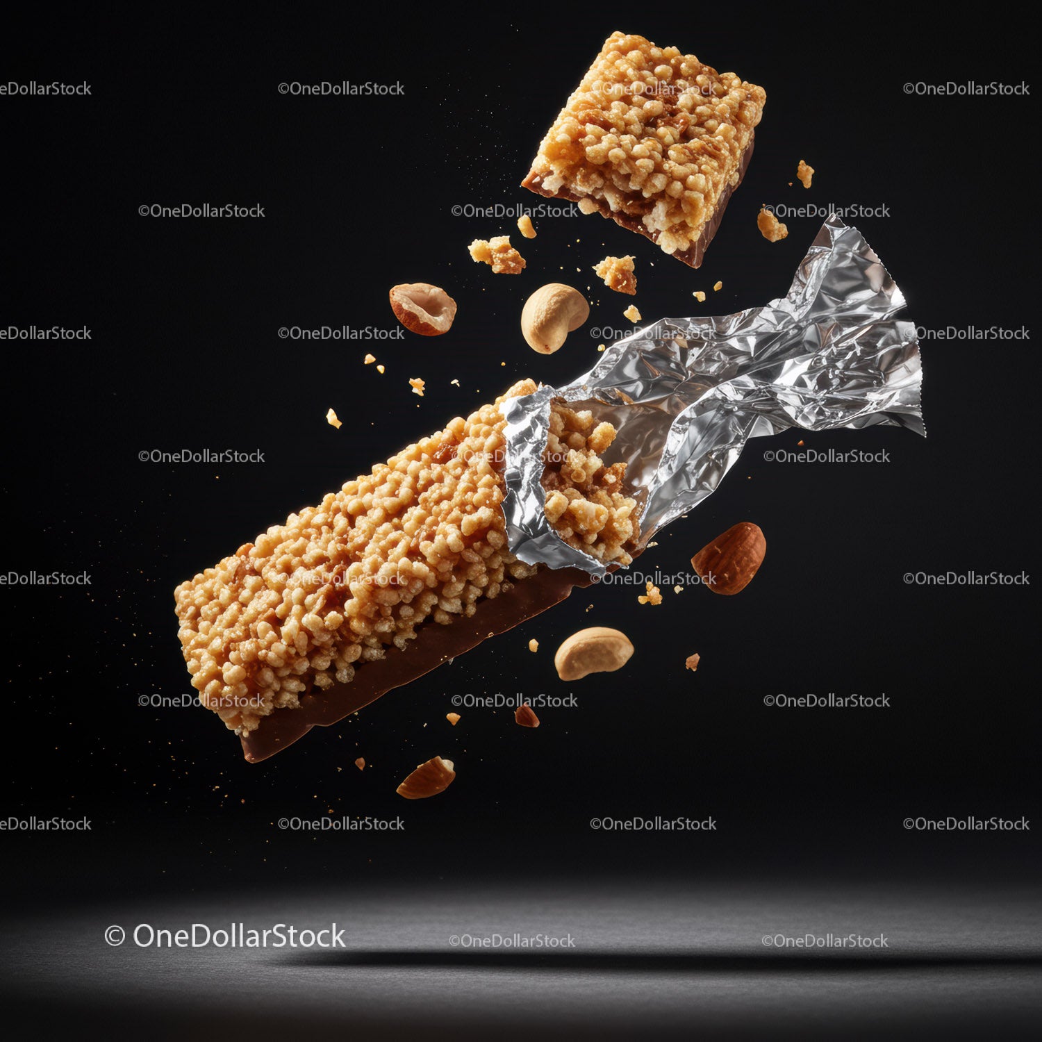 Crispy Nutty Cereal Bar with Silver Foil Wrapper