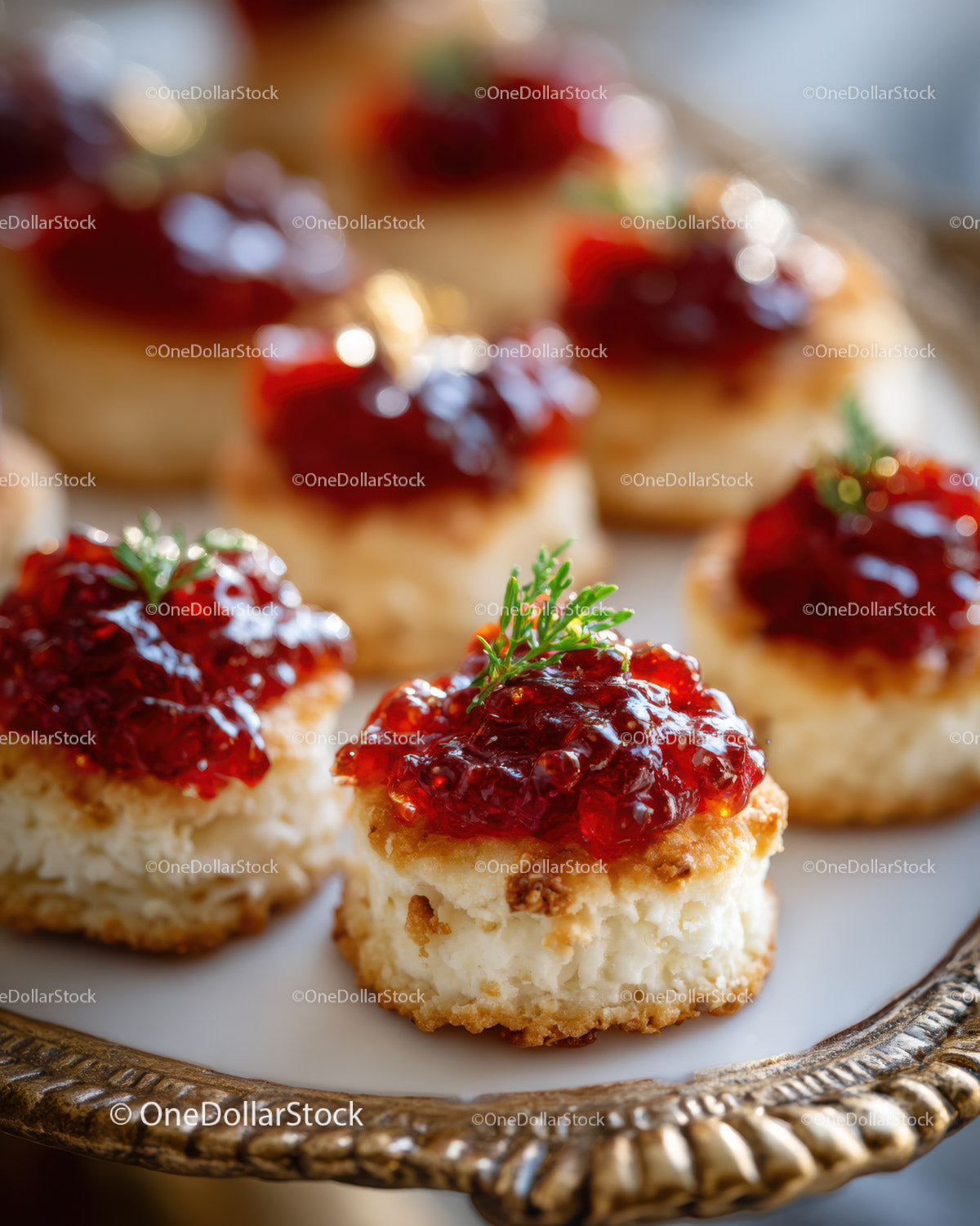 Mini Cheesecake Bites with Raspberry Jam and Fresh Parsley