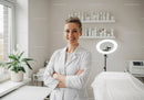 Smiling Female Healthcare Professional in Modern Medical Clinic
