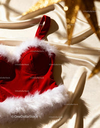 Festive red velvet Christmas crop top with fur trim