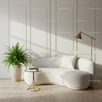 Modern Curved Sofa with Green Plant in Bright Living Room
