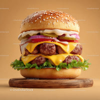 Gourmet Cheeseburger with Cheese Lettuce Tomato Red Onions