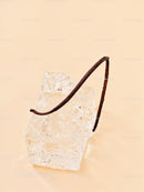 Vanilla Pod Resting on Clear Ice Cube on Beige Surface