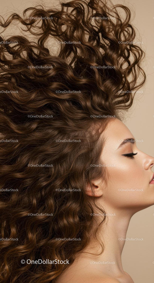 Profile of woman with voluminous curly hair flowing