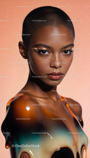 Confident woman with glossy art body paint in studio