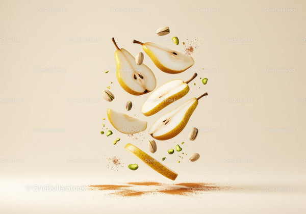 Floating Sliced Pears with Pistachios and Cinnamon Dust