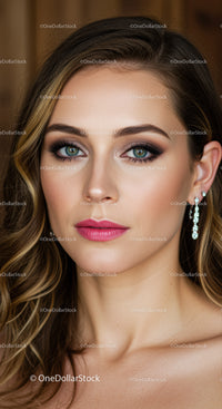 Elegant Woman with Glamorous Makeup and Striking Blue Eyes