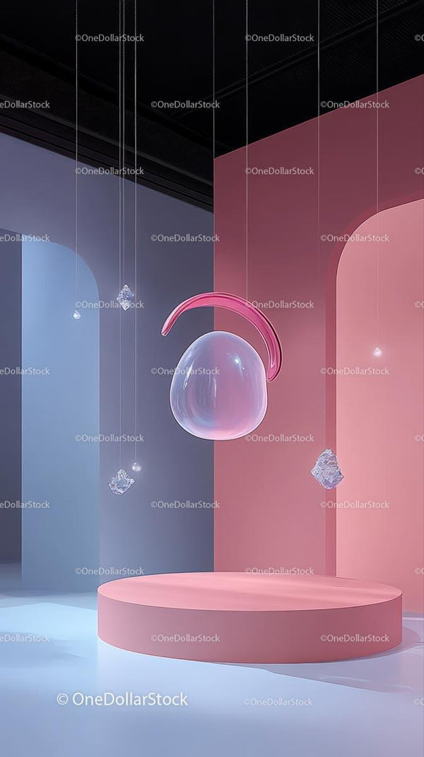 Futuristic Abstract Art Installation with Floating Glass Orb