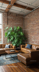 Modern Urban Loft with Exposed Brick Walls and Large Green Monstera