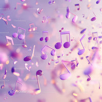 Purple Musical Notes Floating in an Artistic Abstract Background