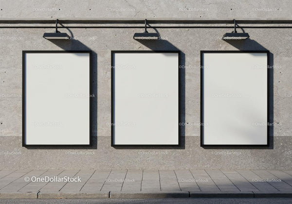 Three Blank Billboards Mounted on Concrete Wall JPG Mockup Image