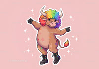 Colorful Cartoon Bull with Rainbow Hair in Funky Streetwear